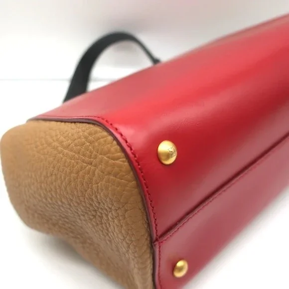 Fendi Silvana Top Handle Bag Red & Brown Leather Small Crossbody - Picture 8 of 12